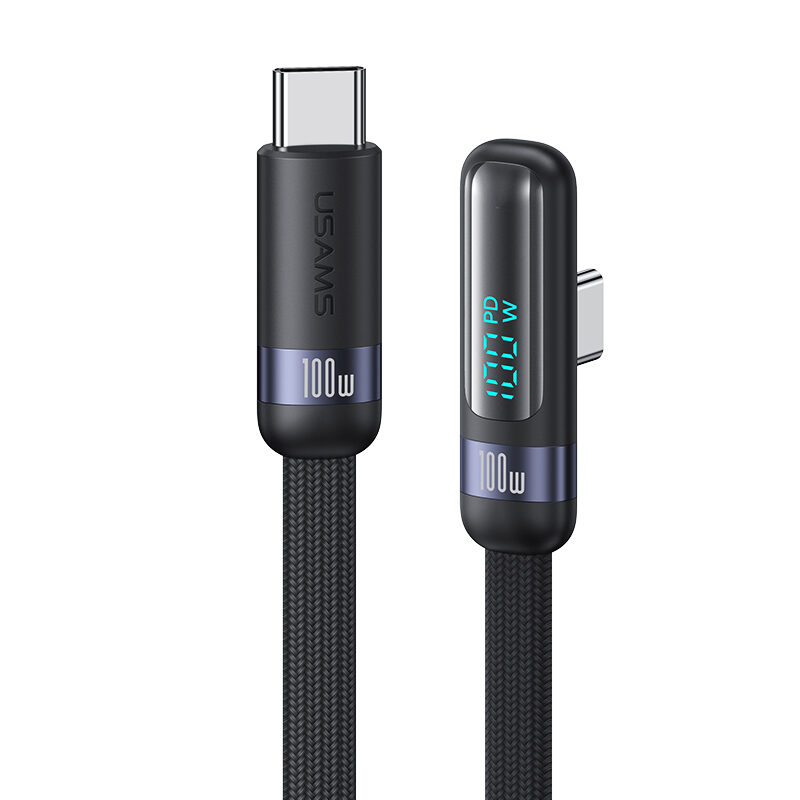 cable-de-charge-rapide-et-de-transfert-de-donnees-usb-c-vers-usb-c-pd100w-a-angle-droit-avec-affichage-numerique-serie-wind-marque-usams-modele-us-sj653-caracteristiques