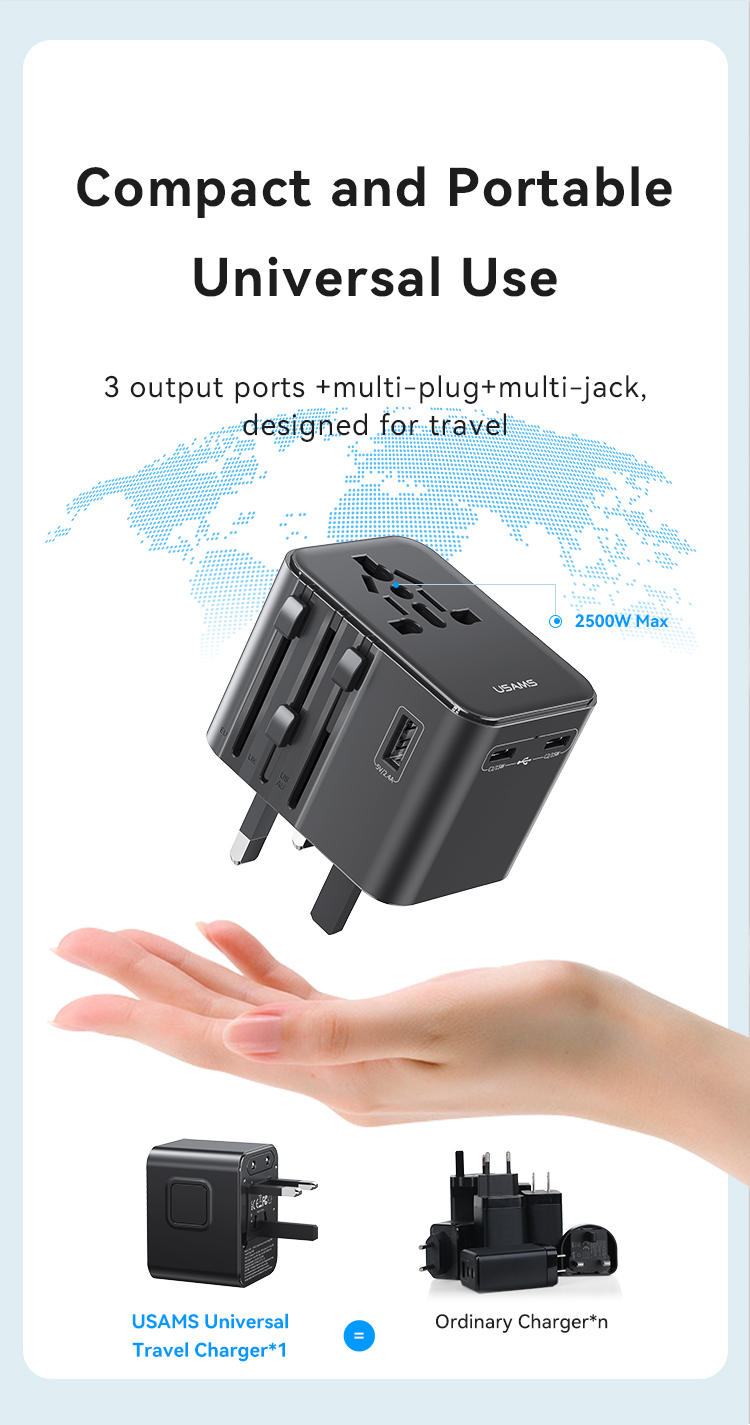 CC308 17W Chargeur de voyage universel double USB Type-C + USB – Image 9