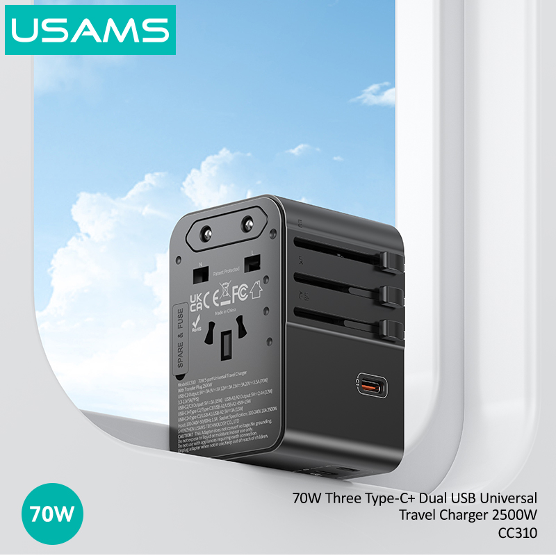 CC310 70 W Chargeur de voyage universel avec trois ports Type-C et deux ports USB – Image 5