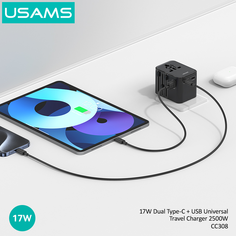 CC308 17W Chargeur de voyage universel double USB Type-C + USB – Image 11