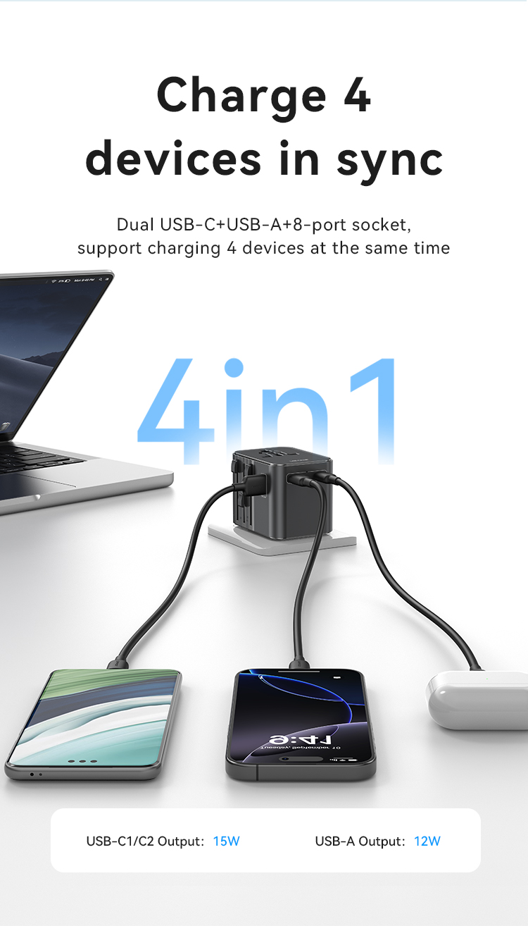 CC308 17W Chargeur de voyage universel double USB Type-C + USB – Image 12