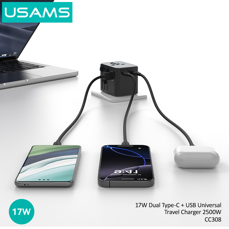 CC308 17W Chargeur de voyage universel double USB Type-C + USB – Image 13